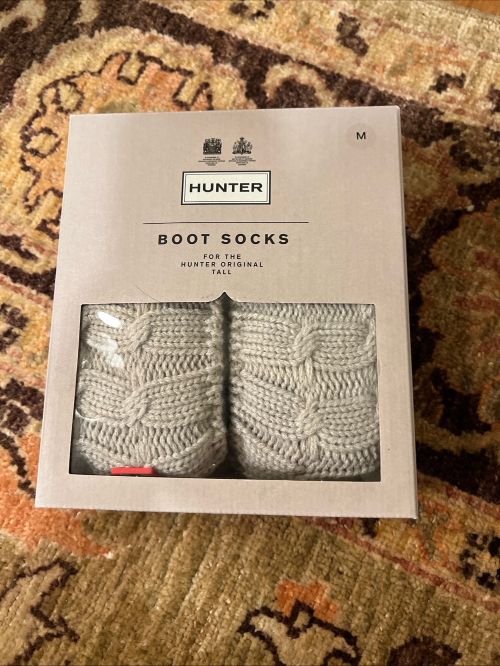 Hunter Original Short Boot Socks Cable Knit Greige M Womens 5-7 New In Box